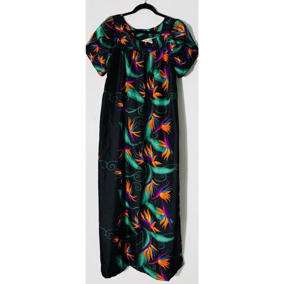 HILO HATTIE MAXI DRESS HAWAIIAN ORIGINAL VINTAGE FLORAL  L MUMU TROPICAL VACA - Picture 1 of 5